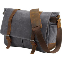 Neuleben Waterproof Camera Bag for DSLR Shoulder Bag Vintage Large Photo Bag Canvas Leather Camera Bag Briefcase, Grey 01, vintage