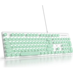 SOLIDEE membrānveida tastatūra 100%, retro rakstāmmašīnas tastatūra, pilna izmēra, 104 taustiņi, USB vadu ar apaļiem ABS taustiņiem, plānā vadu membrānveida tastatūra, PC/Win/Mac (V300 Green)