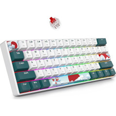 SOLIDEE 60% mehāniskā spēļu tastatūra, vadu/Bluetooth 5.0 divrežīmu tastatūra, RGB LED aizmugures izkliedētas tastatūras, 61 taustiņš ar karsto pārslēgšanos un lineāro Gateron sarkano slēdzi datorspēlētājiem (GT61 Forest/Red)