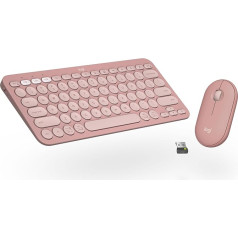 Logitech Pebble 2 Combo, bezvadu tastatūra un pele, klusa un mobila, pielāgojama, Logi Bolt, Bluetooth, viegli pārslēdzama Windows, macOS, iPadOS, Chrome, vācu QWERTZ izkārtojums, rozā krāsā