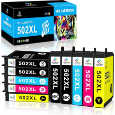 LeciRoba 502XL kasetnes Epson printeru 502 502XL multipakete Epson XP-5100 XP-5105 XP-5150 XP-5155 Epson WF-2860 WF-2865 WF-2880 WF-2880 WF-2885 (10Pack, 4 melnas, 2-Cyan, 2-Magenta,