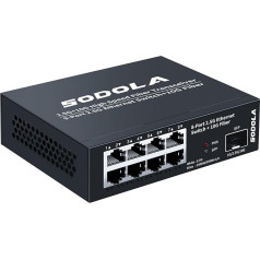 SODOLA 8-Port 2.5 Gbit Switch Unmanaged mit 8 x 2.5GBASE-T Ports, 1X10G SFP+, 100Gbps Switching Capacity, lüfterlos, Metall-Gehäuse, Plug & Play 2.5Gb Netzwerkswitch