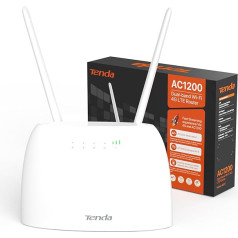 Tenda 4G07 4G LTE WLAN Router для SIM-карт (CAT4, AC1200 Dual Band 2.4GHz: 300Mbps + 5GHz: 867Mbit/s, 150Mbps Download) Plug & Play, LAN/WAN порт, 2 съемные антенны, MU-MIMO, белый