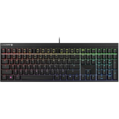 CHERRY MX 2.0S, vadu spēļu tastatūra ar RGB apgaismojumu, ES izkārtojums (QWERTY), izstrādāta Vācijā, oriģināli MX Blue slēdži, melna