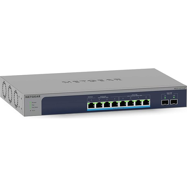 NETGEAR MS510TXUP 10 pieslēgvietu 10 GB slēdzis, daudzgigabitu LAN PoE slēdzis (pārvaldāms ar 8x PoE++ ar 295 W, 2 x 10G-SFP+, uzstādāms uz galda vai 19 collu statīvā, ProSAFE mūža garantija)