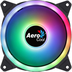 Aerocool Duo 12 PC ventilators - 120 mm ventilators ar dubulto gredzenu RGB LED apgaismojumu un 28 LED diodēm, ar 6 kontaktu savienotāju, izliektām lāpstiņām un pretvibrācijas spilventiņiem, saderīgs ar ARGB centrmezglu, 1000 RPM, viens ventilato