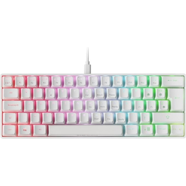 Mars Gaming MKMINIWBES, īpaši kompakta mehāniskā tastatūra, pilnībā RGB hroma, slēdzis OUTEMU PRO Blue, balta, spāņu valoda