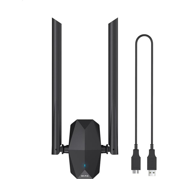 ioGiant WiFi 6 AX1800 USB WLAN karte datoram ar augstas izšķirtspējas antenām, WiFi karte WiFi 6 Dual Band USB WLAN adapteris ar lielu darbības frekvenču diapazonu 1201 Mb/s 5 GHz, 574 Mb/s 2,4 GHz, atbalsta tikai Windows 11/10