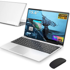 Piezīmjdators 15,6 collu FHD displejs, 12 GB RAM 256 GB SSD, Win 11 Pro 2,6 GHz Celeron, 1920 x 1080 IPS, 2.4G/5G WiFi, spēļu portatīvais dators, Mini HDMI Bluetooth, PC portatīvais dators ar peli, sudrabots