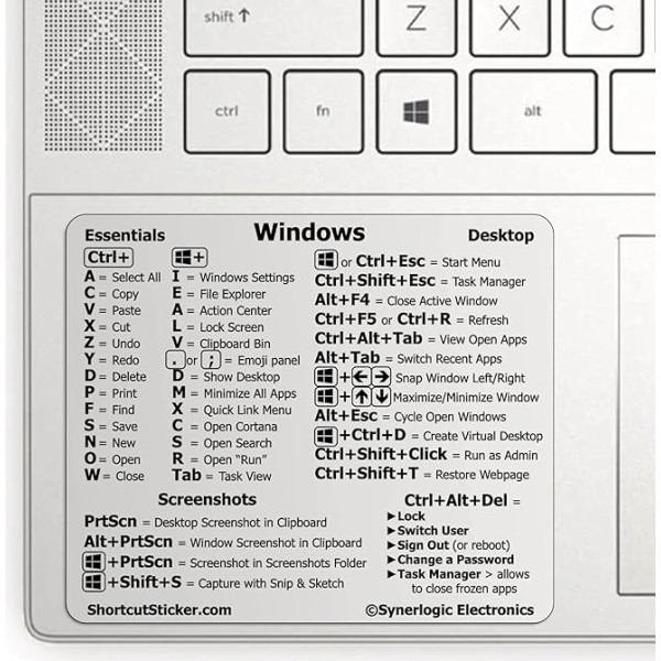 SYNERLOGIC Windows PC Windows atsauces tastatūras saīsnes vinila uzlīme, bez atlikumu līmes, jebkuram datoram, klēpjdatoram vai galddatoram LG: 3,5 x 2,95 collas (caurspīdīga, 10 gab.)