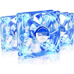 AABCOOLING Super Silent Fan 8 Blue LED - Quiet Eficient 80 mm Case Fan with 4 Anti-Vibration Pads and Blue LED, Cooling Fan PC Fan CPU Cooler Fan 12 V 13.9 dB(A) 33 m3/h - Value Pack of 3