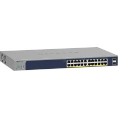 NETGEAR PoE 24 pieslēgvietu komutators (GS724TP V3), gigabitu PoE+ inteliģentais pārvaldāmais 19 collu komutators, 24x PoE+ 190 W, 2x 1G-SFP, uzstādāms uz galda vai statīvā, ProSAFE mūža garantija