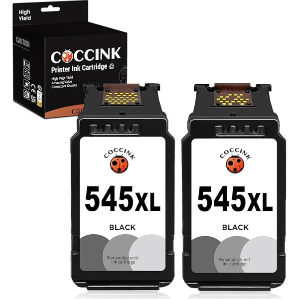 COCCINK PG-545 XL (2 melnas) atjaunotas printeru kasetnes Canon 545XL priekš PIXMA MG2450 MG2455 MG2550 MG2555 TS205 TS305 iP2800 iP2850 iP2850 iP2855 MG2950 MG2955 MX495 TR4500 TR4651