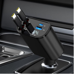 COCIVIVRE Handy Auto Ladegerät,4 in 1 izvelkamais auto lādētājs USB C 60W,USB Zigarettenanzünder Adapter,Kompatibel mit iPhone 15/14/13/12/Pro Max/Plus/Pro,Sumsung Galaxy S24/S23/S22/S21(2 Type-C).