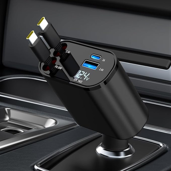 COCIVIVRE Handy Auto Ladegerät, 4 в 1 Выдвижное автомобильное зарядное устройство USB C 60W, USB Zigarettenanzünder адаптер, Kompatibel mit iPhone 15/14/13/12/Pro Max/Plus/Pro, Sumsung Galaxy S24/S23/S22/S