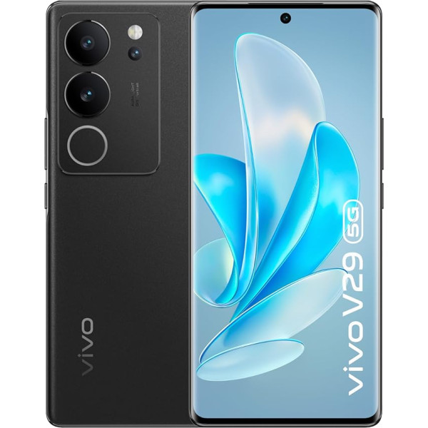 VIVO V29 5G viedtālrunis, 120 Hz AMOLED 17,9 cm (6,78 Zoll) 3D displejs, 8 GB + 256 GB Android-Handy, 50 MP OIS Anti-Shake kamera, 80 W zibspuldzes uzlādes telefons, melns