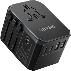 EPICKA ceļojuma adapteris visā pasaulē, universāls ceļojuma kontaktdakšu adapteris 30 W ātrai uzlādei, starptautisks kontaktligzdas adapteris ar 3 USB-C, 2 USB-A, ceļojuma adapteris Vācijai, ASV, Taizemei, Austrālijai TA-105C