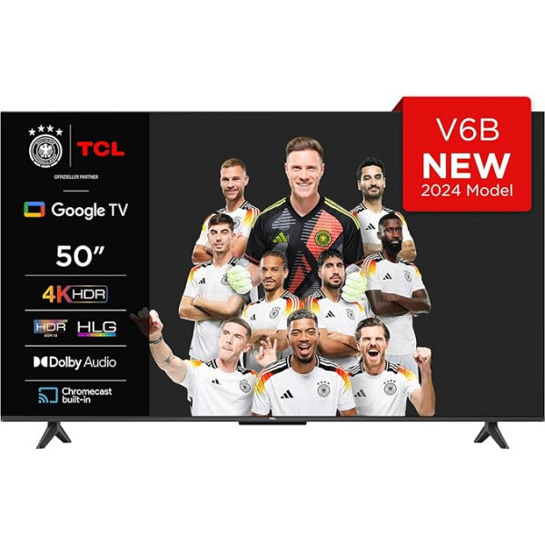 TCL 50V6B 50 collu 4K Ultra HD, HDR televizors, Smart TV ar Google TV atbalstu (Dolby Audio, kustību skaidrība, balss vadība, saderīgs ar Google Assistant, iebūvēts Chromecast)