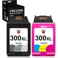 COCCINK 300XL (1 melna, 1 krāsaina) atjaunotas printeru kasetnes, kas paredzētas HP 300 XL printeru Envy 100 110 120 Deskjet D2660 D5560 F2480 F4280 F4580 PhotoSmart C4600 C4680 C4780 printeriem.