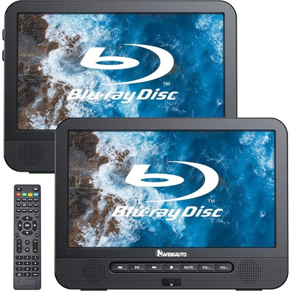 NAVISKAUTO Blu Ray DVD atskaņotājs automašīnā 2 ekrāni 10,1 collas ar 4 stundu akumulatoru Portatīvais Bluray DVD atskaņotājs 2 monitori Pagalvji HDMI Dolby Audio USB SD