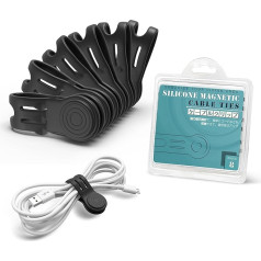 Kcmell Magnetische Kabelbinder 8 Stück, Schwarz Wiederverwendbare Kabelbinder Kabelorganisatoren Magnetische Kabelclips Silikon Cord Organizer Kabelbänder zum Organisieren und Bündeln von Drähten,