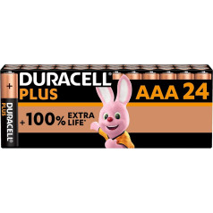 Duracell Plus AAA baterijas, 24 bateriju iepakojums, ilgstoša darbības jauda, AAA baterijas mājsaimniecībai un birojam