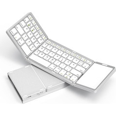 seenda Faltbare Bluetooth Tastatur mit Touchpad, Funktastatur Klappbar Wiederaufladbar mit Trackpad für Smartphone Tablet Laptop PC/Windows Android iOS Mac DE QWERTZ, Weiß&Silber