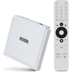 MECOOL KM2 Plus Deluxe Android TV kaste, HDR 10+ 4K Dolby Vision displejs, Google Netflix sertificēts Prime balss palīgs, video Wi-Fi 6 Dual Band TV kaste