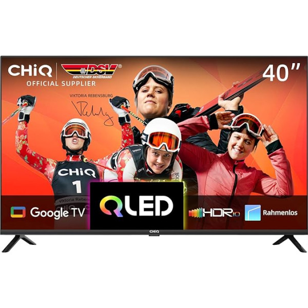 CHIQ TV L40QH7G 40 collu QLED televizors, HDR10, bezrāmju dizains, Google TV, Google Assistant, Chromecast HDR10 un HLG, četrkodolu A55 procesors, WLAN, DBX-tv, trīskāršais uztvērējs (DVB-T2/C/S2)