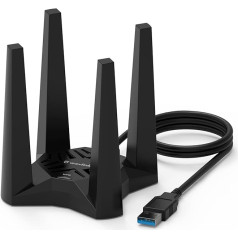 WAVLINK AC1900 USB WLAN karte datoram, divjoslu 1900 Mbit/s USB WLAN adapteris galddatoram, klēpjdatoram ar magnētisko pamatni, 4 x 3dBi ārējās antenas, atbalsta Win 11/10/8/7/XP, Mac 10.7-10.15