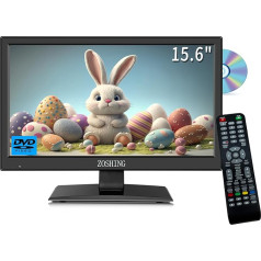 ZOSHING TV 16 Zoll,integrierter DVD-Player und T2-Digital-Tuner, 1080P HD-TV-Bildschirm mit HDMI, USB-Anschluss, AC/Car-12 V in