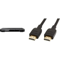 Sony DVP-SR760H DVD atskaņotājs/CD atskaņotājs (HDMI, 1080p Upscaling, USB ieeja, Xvid atskaņošana, Dolby Digital) & Amazon Basics ātrgaitas HDMI kabelis 2.0, Ethernet, 3D, 4K video atskaņošana un ARC