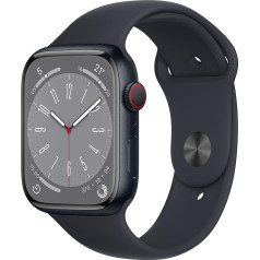 Apple Watch Series 8 (GPS + Cellular, 45 mm) Mitternacht Aluminium-Gehäuse mit Mitternacht Sportband, regulējams (vispārējs)