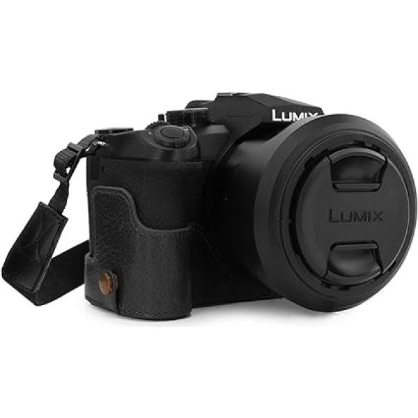 MegaGear MG1681 EVER READY BLACK REAL LEATHER CAMERA CASE COVER FOR LEICA V-LUX 5 PANASONIC LUX DC-FZ1000 II