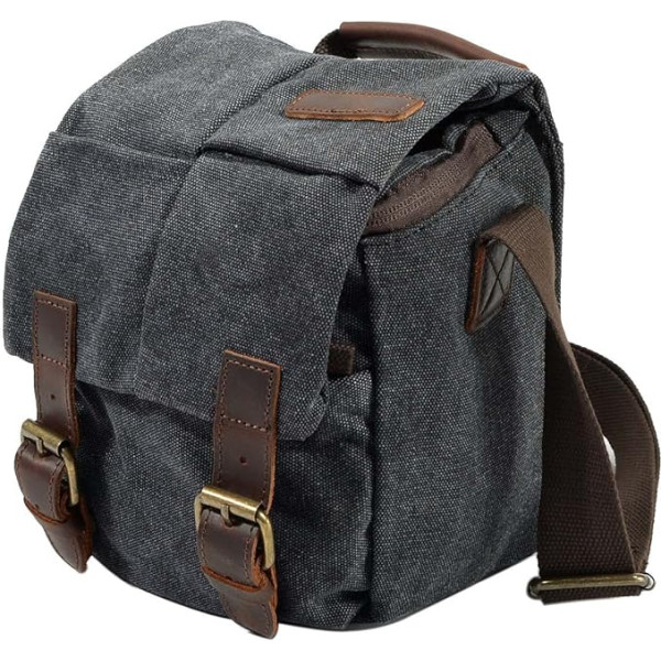 Neuleben Waterproof Small Camera Bag SLR Bag Vintage Canvas Unisex priekš SLR kamerām, tumši pelēks