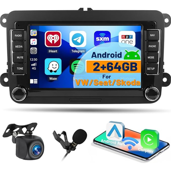 [2G+64G] Hikity Android 13 Autoradio mit Navi für VW Golf 5 Polo Golf 6 Touran Tiguan Caddy mit Wireless CarPlay Android Auto 7