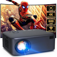 [Elektriskā fokusēšana/eikro korekcija/izmēra palielināšana] Projektors, 5G WLAN divvirzienu Bluetooth projektors ar 4K atbalstu, 600ANSI 1080P mājas kino video projektors, saderīgs ar viedtālruni/televizoru