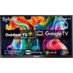 SYLVOX 4K 65 collu āra televizors 2000 nitu, IP55 ūdensizturīgs, HDR10, Smart Google TV, Dolby Atmos, Chromcast, Google Assistant, trīskāršs uztvērējs Pool Pro 2.0