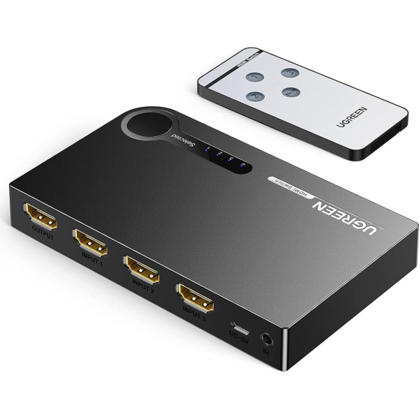 UGREEN HDMI Switch HD Verteiler 3D 4K HDMI Umschalter manuelle IR Fernbedienung Umschaltung 3 IN 1 OUT für TV Stick, DVD, HDTV, PS4 usw. Schwarz