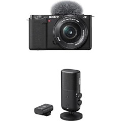 Sony Alpha ZV-E10 APS-C bezspoguļa videoreportāžas kamera (grozāms ekrāns videoreportāžai, 4K video, reāllaika automātiskā fokusēšana), melna + SEL1650 objektīvs ECM-S1 bezvadu statīva mikrofons