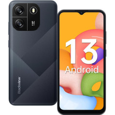 Blackview Wave 6C Android 13 viedtālrunis 4 GB + 32 GB/TF-1 TB, Octa-Core, displejs 6,5 Zoll HD+/60 Hz, 5100 mAh/10 W, 8 MP + 5 MP, Handy 4G Dual-SIM, Face ID/GPS/2 gadu garantija (2024)