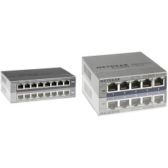 Netgear GS105E-200PES 5 portu vieds pārvaldāms Plus gigabitu komutators (ProSAFE, līdz 2000 Mbps), pelēks + Netgear GS108E-300PES 8 portu vieds pārvaldāms Plus gigabitu komutators (ProSAFE, līdz 2000 Mbps), pelēks