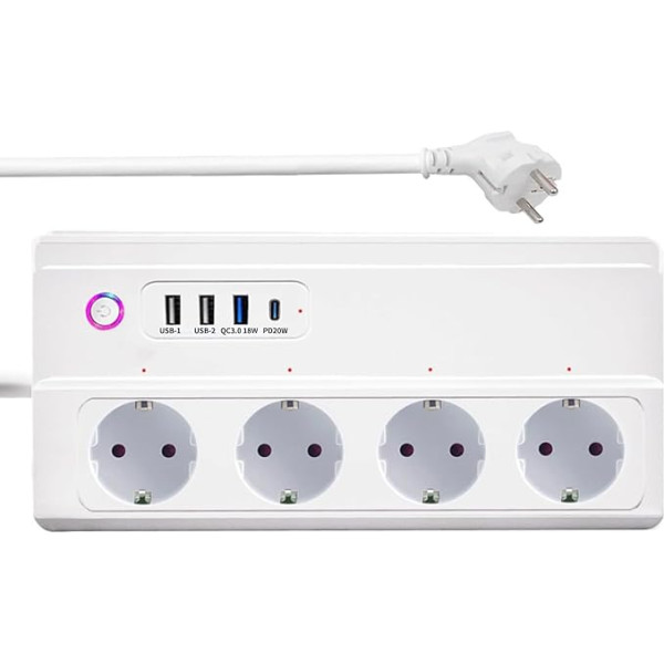 Smart Steckdosenleiste Zigbee UseeLink 16A Mehrfachsteckdose Überspannungsschutz mit 4 unabhängig AC Ausgänge und 3 USB Anschlüsse 1 Typ-C Power Strips USB C Kompatibel mit Alexa Google Home