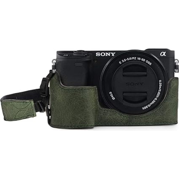 MegaGear MG1644 EVER READY GREEN GENUINE ĀDAS KAMERA COVER CELLER priekš SONY ALPHA A6100 A6400