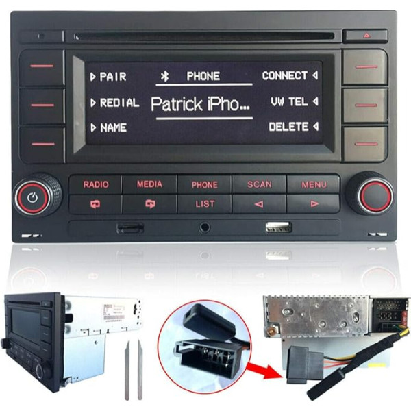 SCUMAXCON Autoradio Audio Stereo RCN210 für VW Golf MK4 Polo Passat B5 USB MP3 AUX SD Integriertes Bluetooth mit CD Spieler