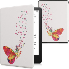 kwmobile Flip Case saderīgs ar Amazon Kindle Paperwhite (11. paaudzes - 2021) - E-lasītājs - Butterfly Swarm Multicoloured Pink White