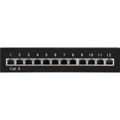 Goobay 69307 CAT 6 Patch Panel 12 Port / RJ45 Buchsen Netzwerkstecker / 250 MHz LAN Patchfeld / 1 HE Verteilerfeld / Mini Desktop Patchpanel Wandmontage / Schwarz