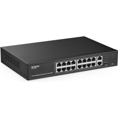 MokerLink 16 portu PoE komutators, 2 gigabitu savienojumi, 200 W IEEE802.3af/at, VLAN & Extend, metāla statīvs, nepārvaldāms Ethernet komutators ar funkciju 