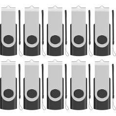 EASTBULL USB Stick 1 GB Pack of 10 USB 2.0 Rotatable Memory Sticks Drive Flash Drive with 10 Pieces Rope, Black