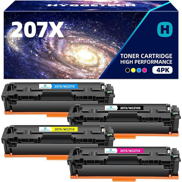 Hyggetech 207X W2210X No Chip saderīgs tonera aizstājējs HP 207X 207A Multipack W2210X W2211X W2212X W2213X priekš HP Color Laserjet Pro m283fdw M282nw M283fdn M255dw M255nw M255nw M282 m2M283